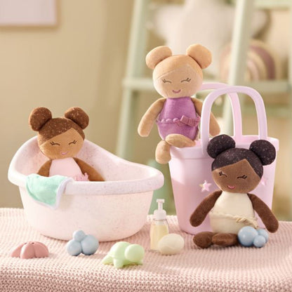 LullaBaby Panenky plyšové do vany v košíku Pink