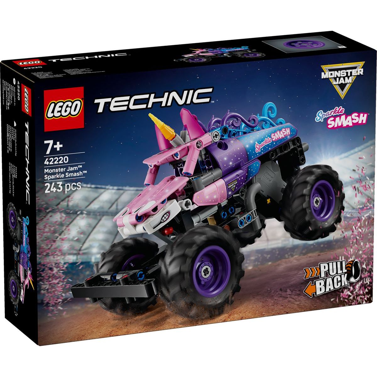 LEGO® 42220 Monster Jam™ Sparkle Smash™ s natahovacím motorem