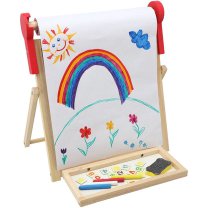 Teddies Tabule oboustranná magnetická dřevo černá-bílá 33x33cm s rolí papíru s doplňky v krabici 37x43cm