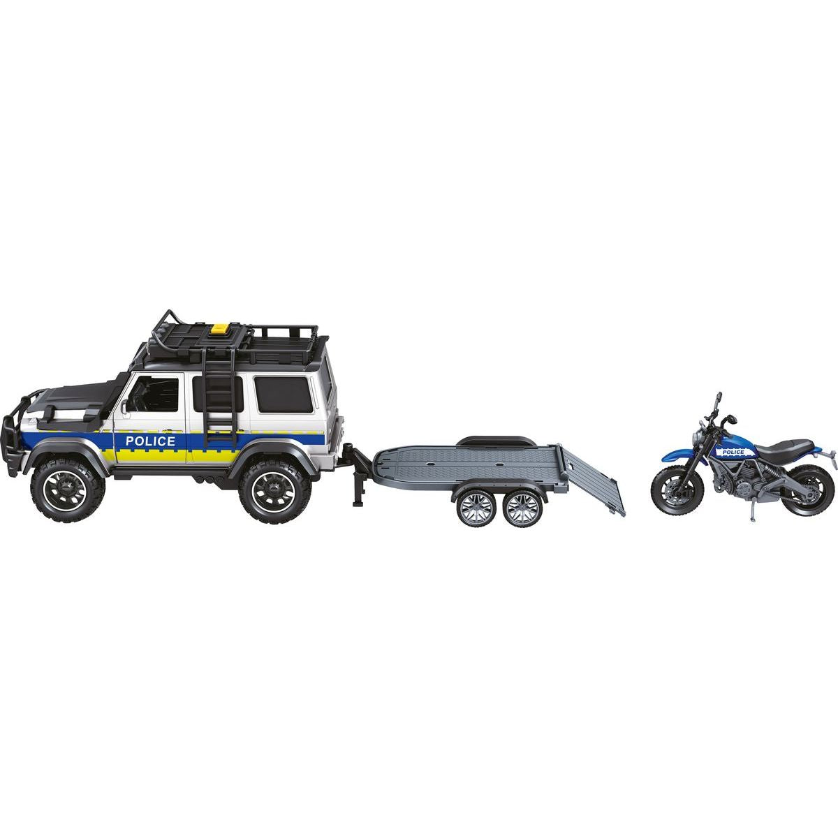 Sparkys CITY SERVICE CAR - 1:14 - Policejní auto s přívěsem a motorkou (se zvukem a světly)