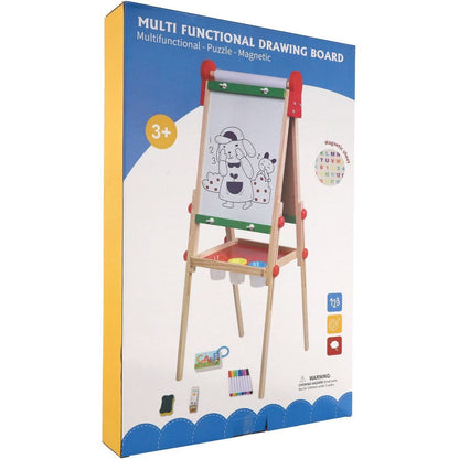 Teddies Tabule oboustranná magnetická dřevo černá-bílá 35x43cm s rolí papíru s doplňky v krabici 40x61cm