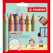 Pastelka, vodovka & voskovka v jednom STABILO woody 3 in 1 6 ks sada se širokým ořezávátkem