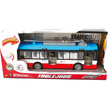 Sparkys Městský trolejbus na setrvačník s osvětlením a zvukem - červený