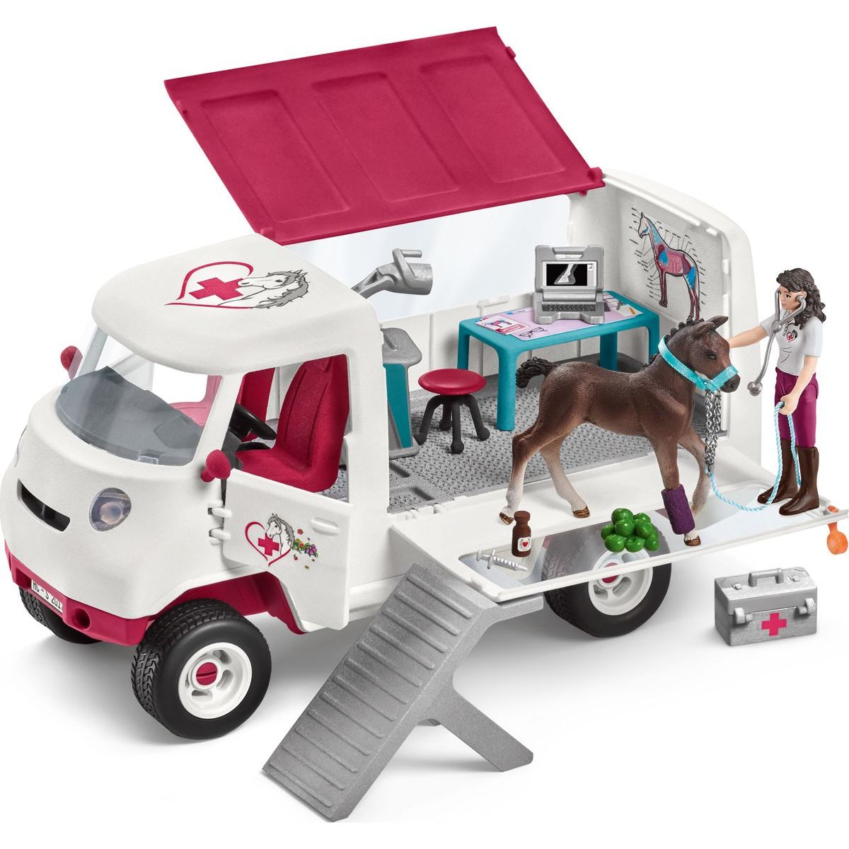 Schleich 42439 Mobilní veterinární klinika s klisnou a ošetřovatelem, new - Poškozený obal