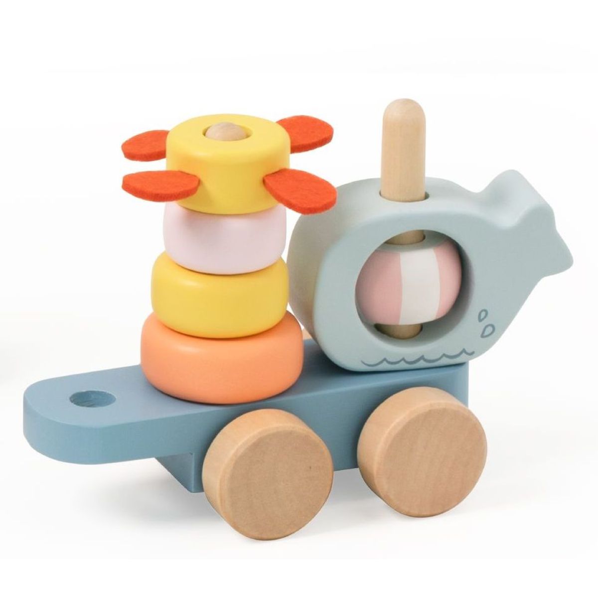 Teddies Vlak + 2 vagóny oceán dřevo tahací stavebnice 28 dílků v krabici 38x12x8cm 12m+