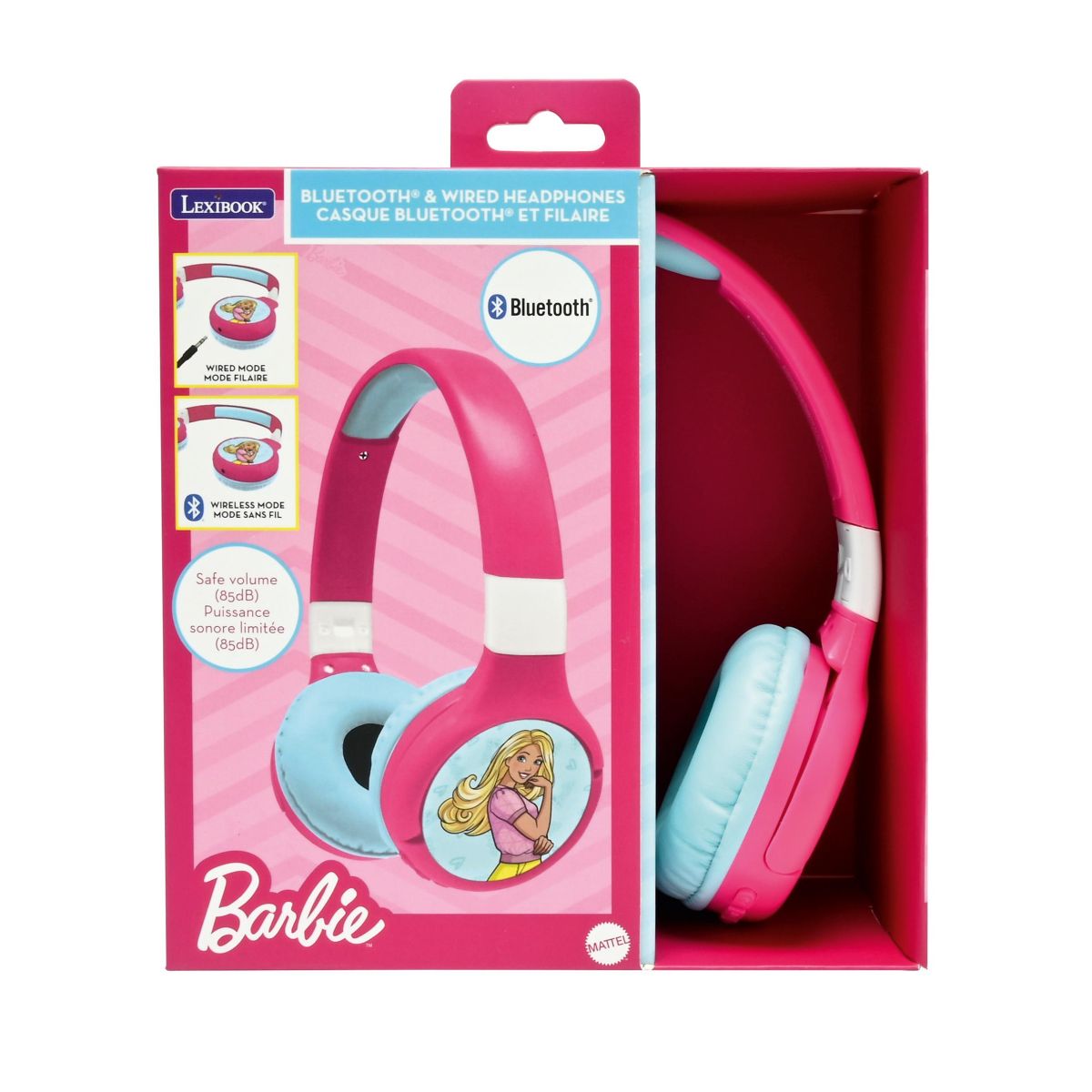Lexibook 2v1 bluetooth skládací sluchátka Barbie s limitem hlasitosti