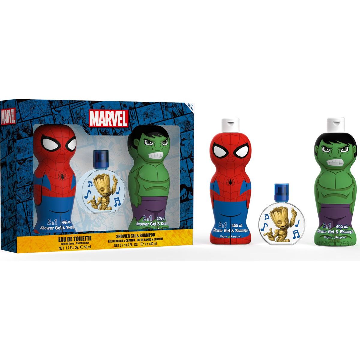 Spiderman a Hulk set sprchových gelů a šamponů 400 ml a toaletní voda Grooth 50 ml - Poškozený obal
