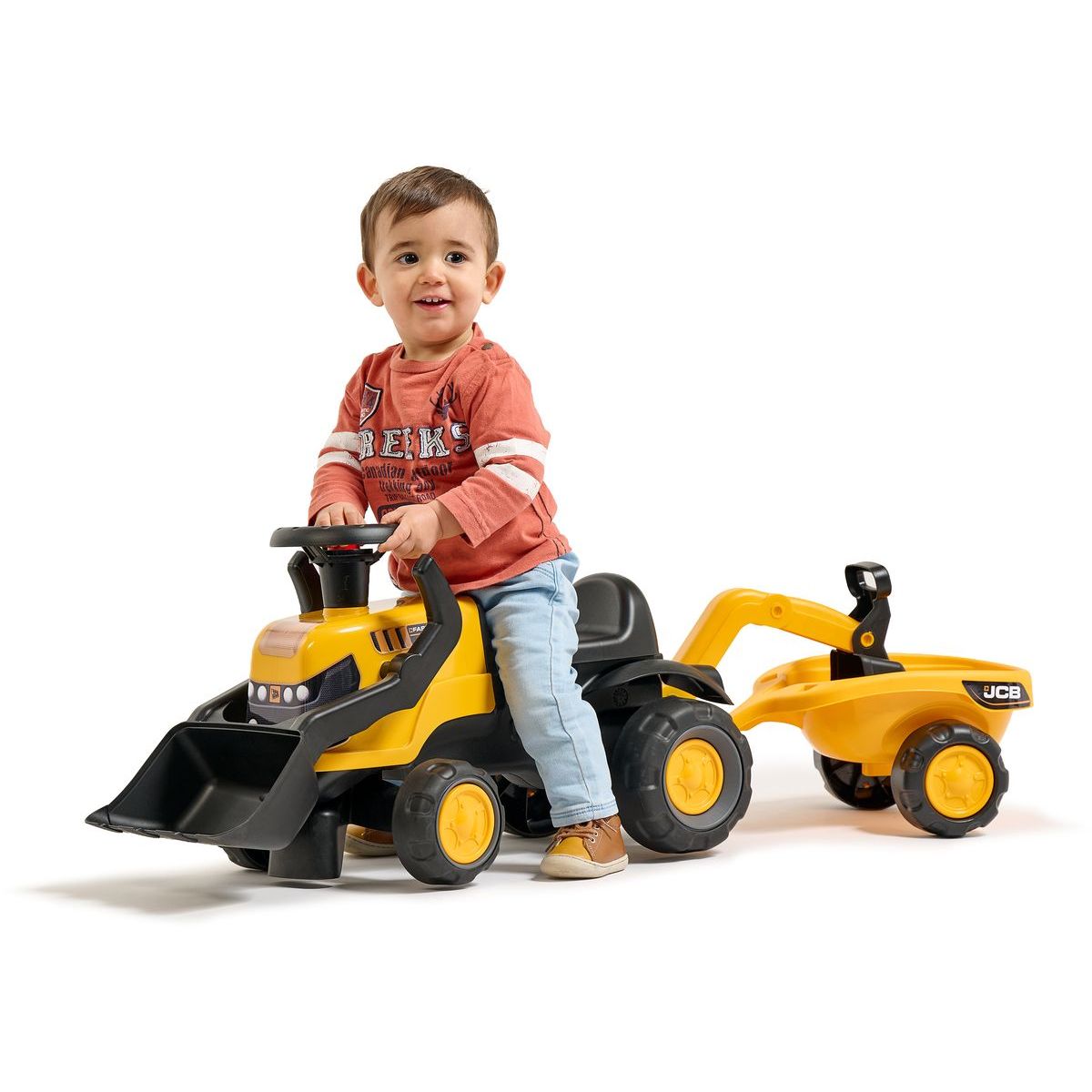 Falk Odstrkovadlo - traktor JCB s přívěsem a přední-zadní lžící