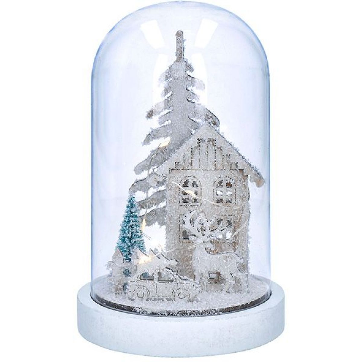 LED vánoční dekorace, zasněžená krajina s domkem, 18 cm, 10 x LED, 2 x AAA