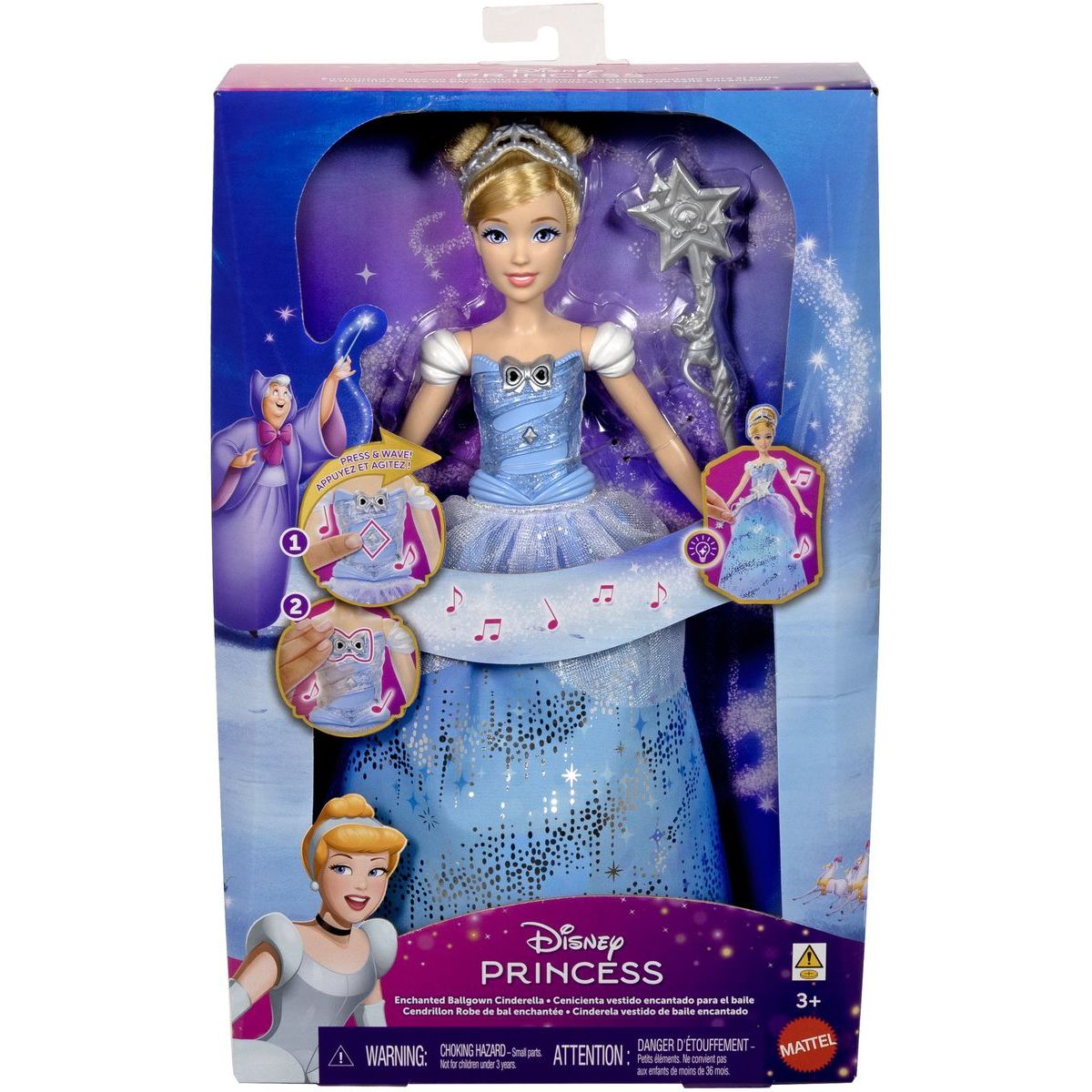 Mattel Disney Princess Popelka se svítícími šaty a zvuky