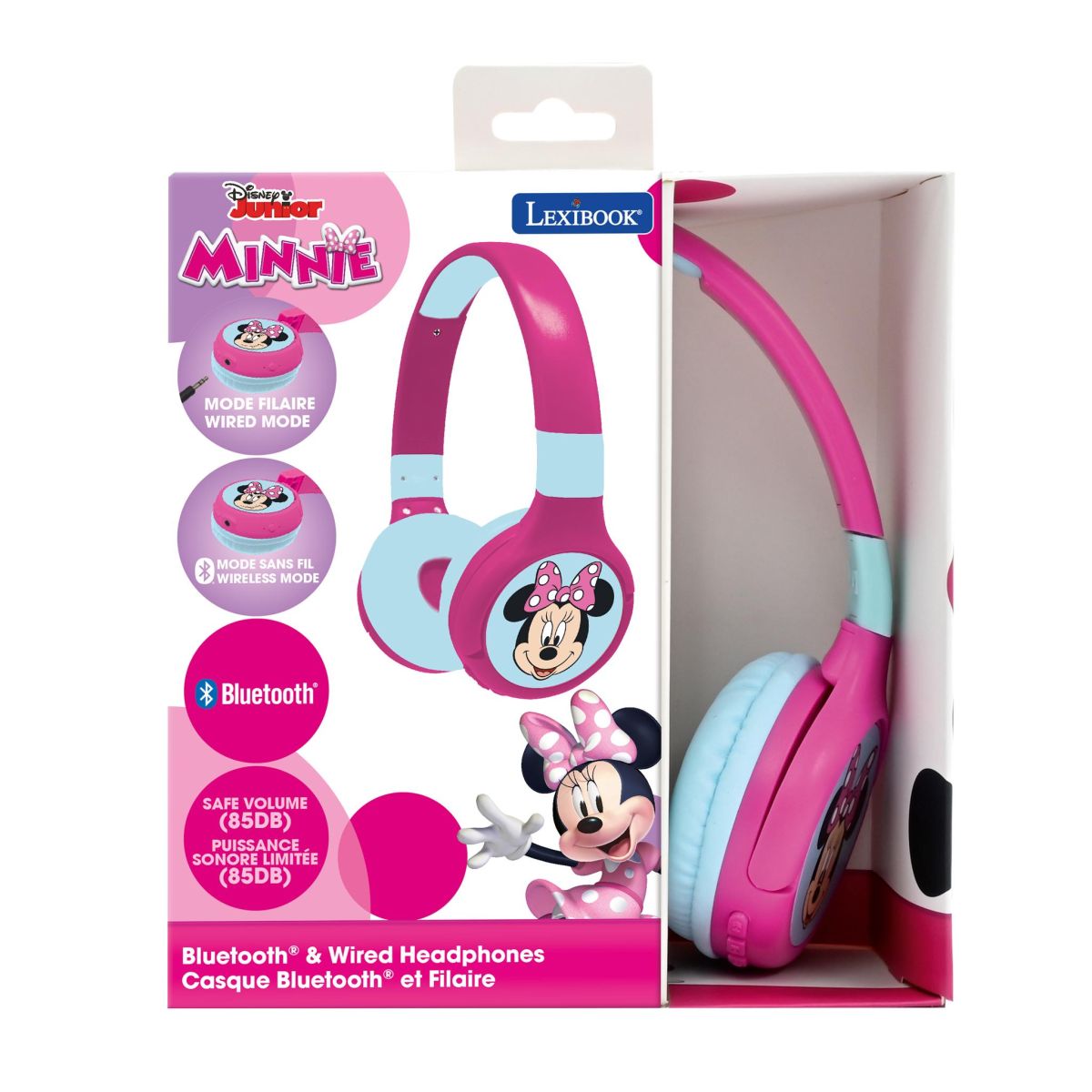 Lexibook 2v1 bluetooth skládací sluchátka Minnie s limitem hlasitosti