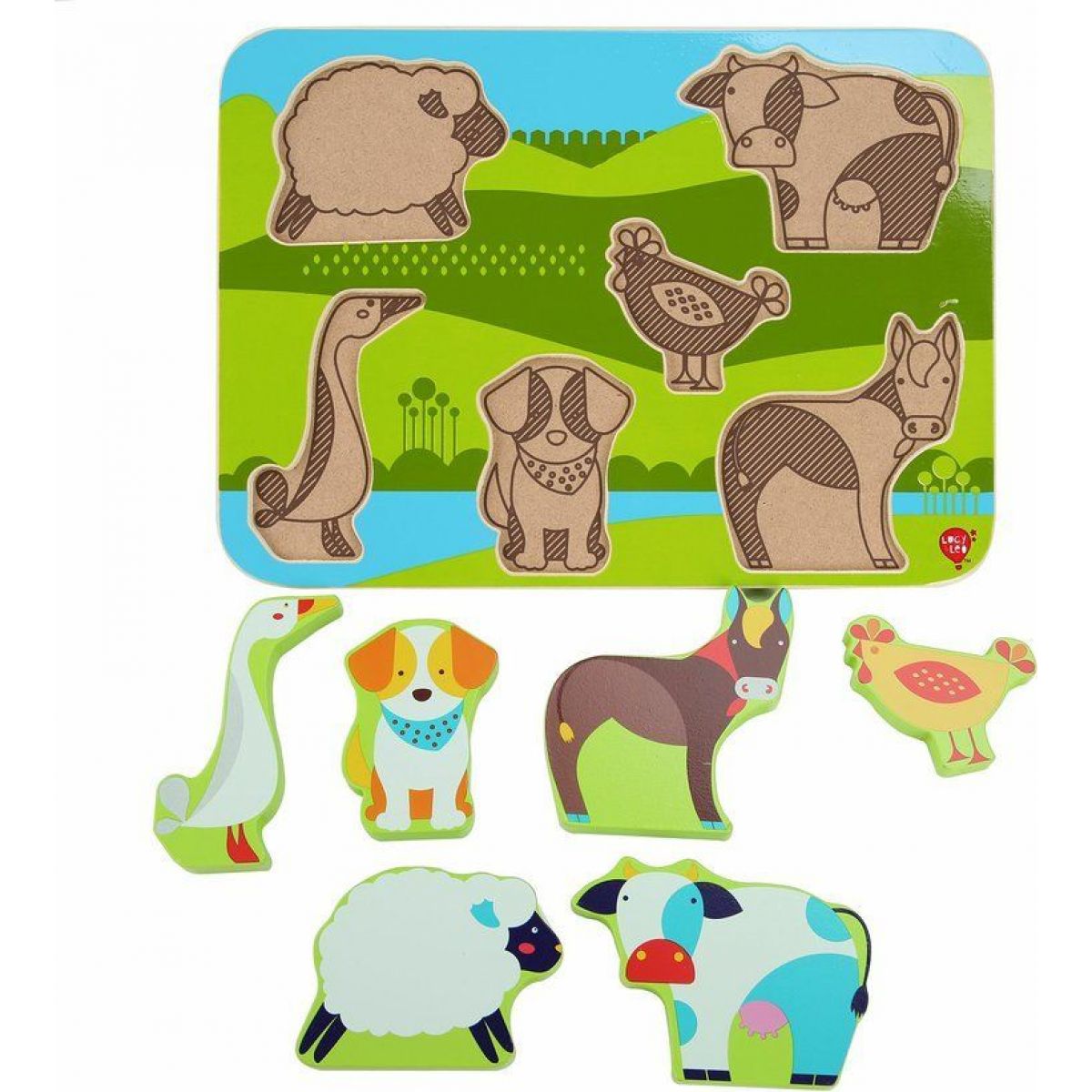 Lucy & Leo 226 Zvířátka na farmě dřevěné vkládací puzzle 7 dílů