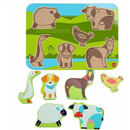 Lucy & Leo 226 Zvířátka na farmě dřevěné vkládací puzzle 7 dílů
