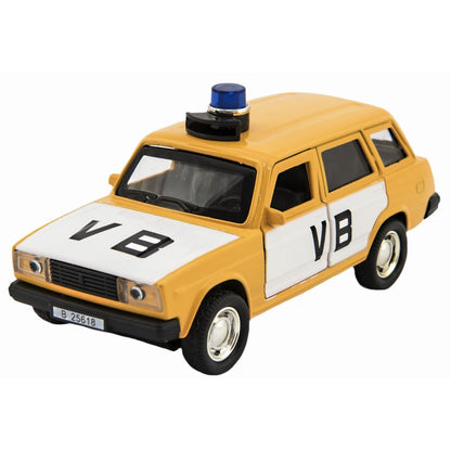 Policejní auto VB combi kov-plast 11,5 cm na zpětné natažení na baterie se zvukem v krabičce 15 x 7x 7 cm