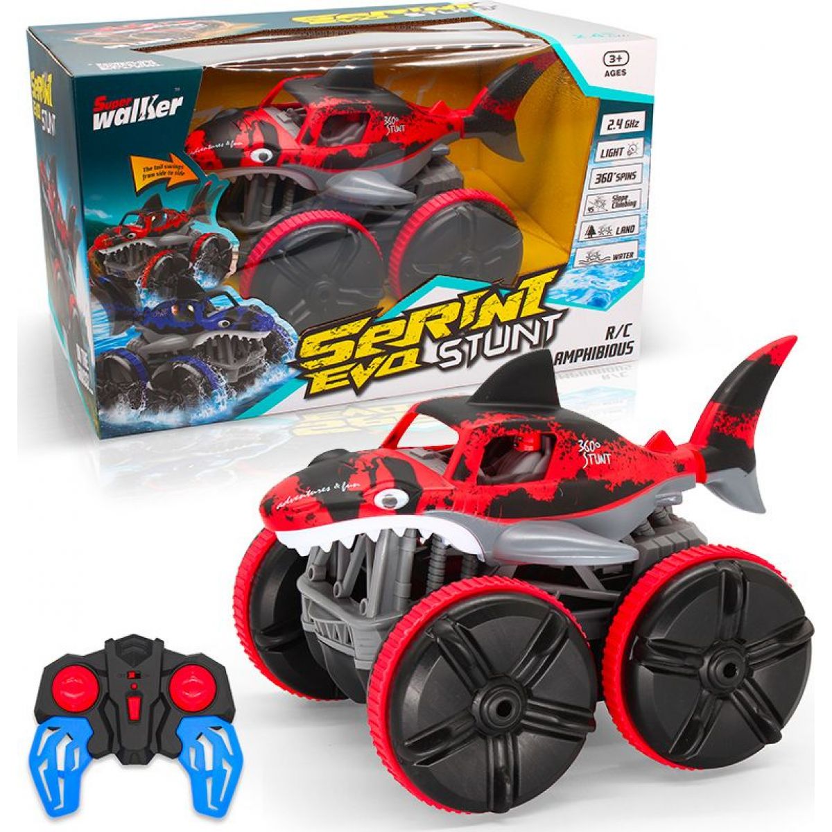 RC obojživelné auto žralok červený