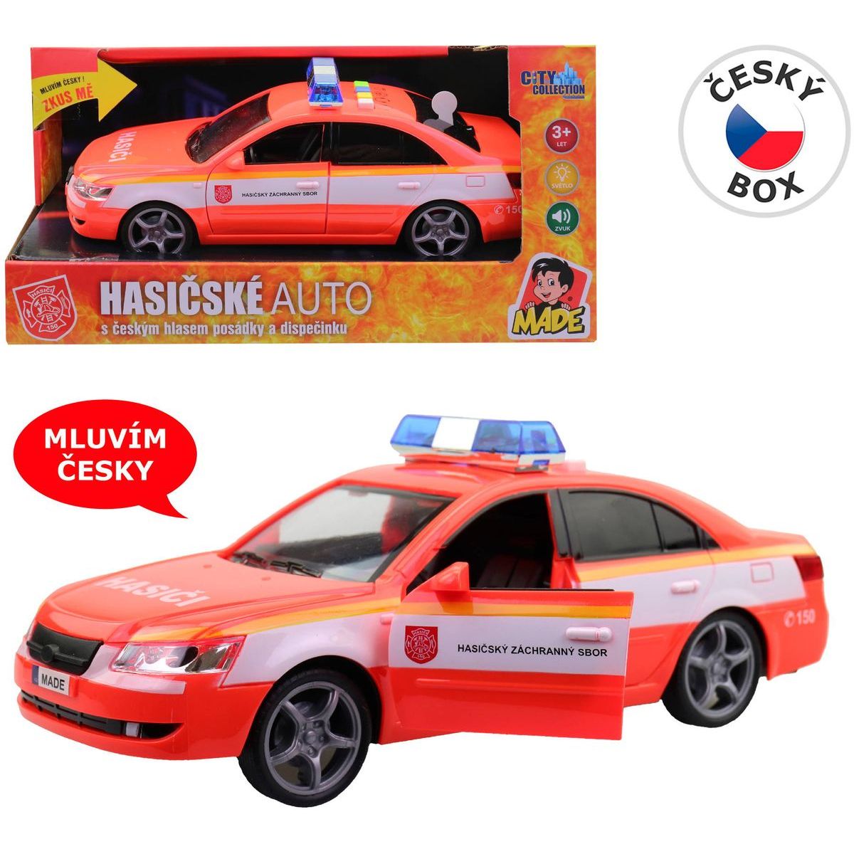 MaDe Hasičské osobní auto s českým hlasem, CZ box, 24cm