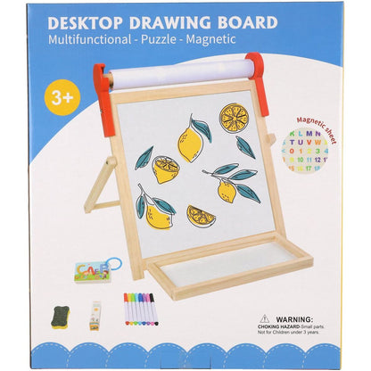 Teddies Tabule oboustranná magnetická dřevo černá-bílá 33x33cm s rolí papíru s doplňky v krabici 37x43cm