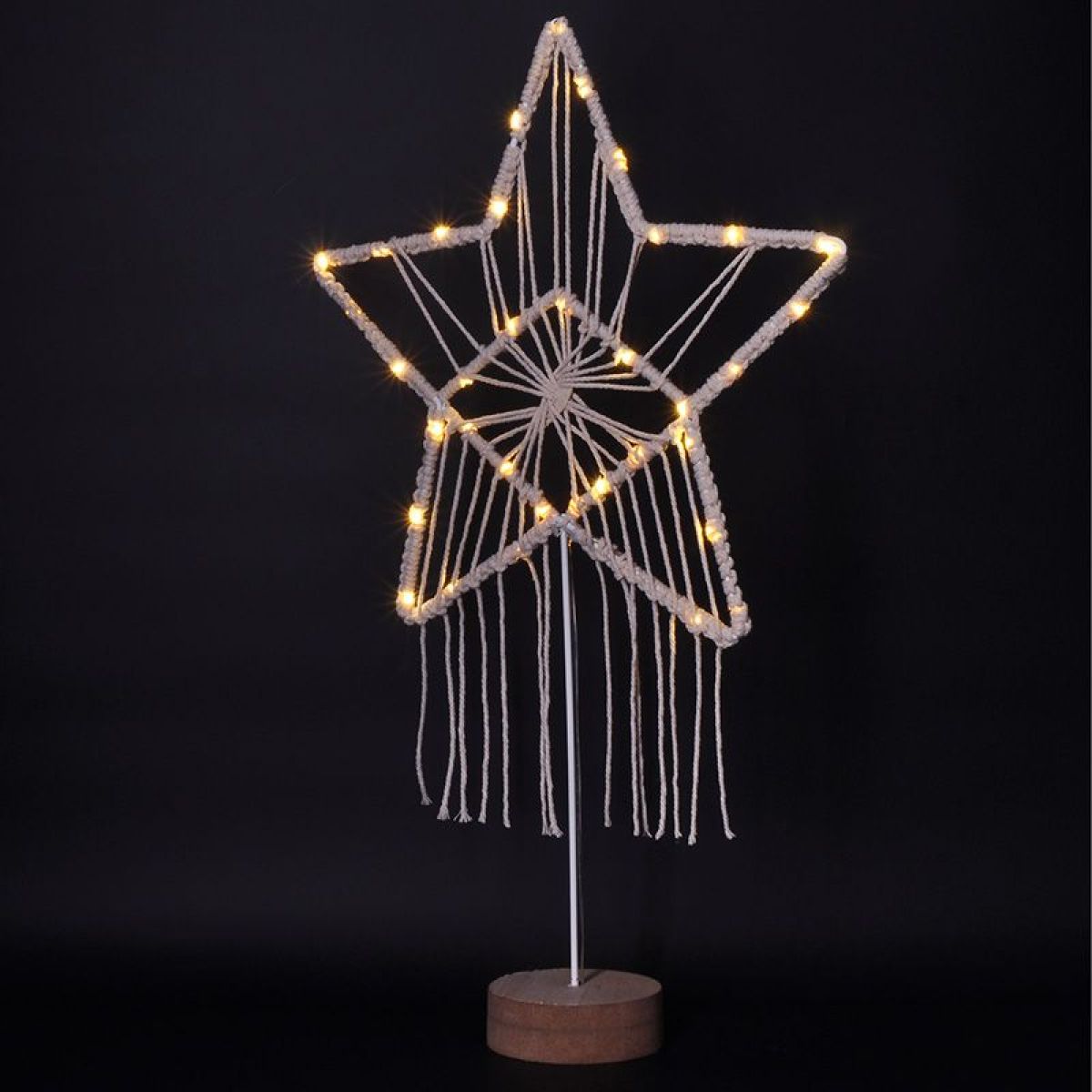 LED vánoční hvězda stolní, pletená, 35 x LED, 2 x AAA