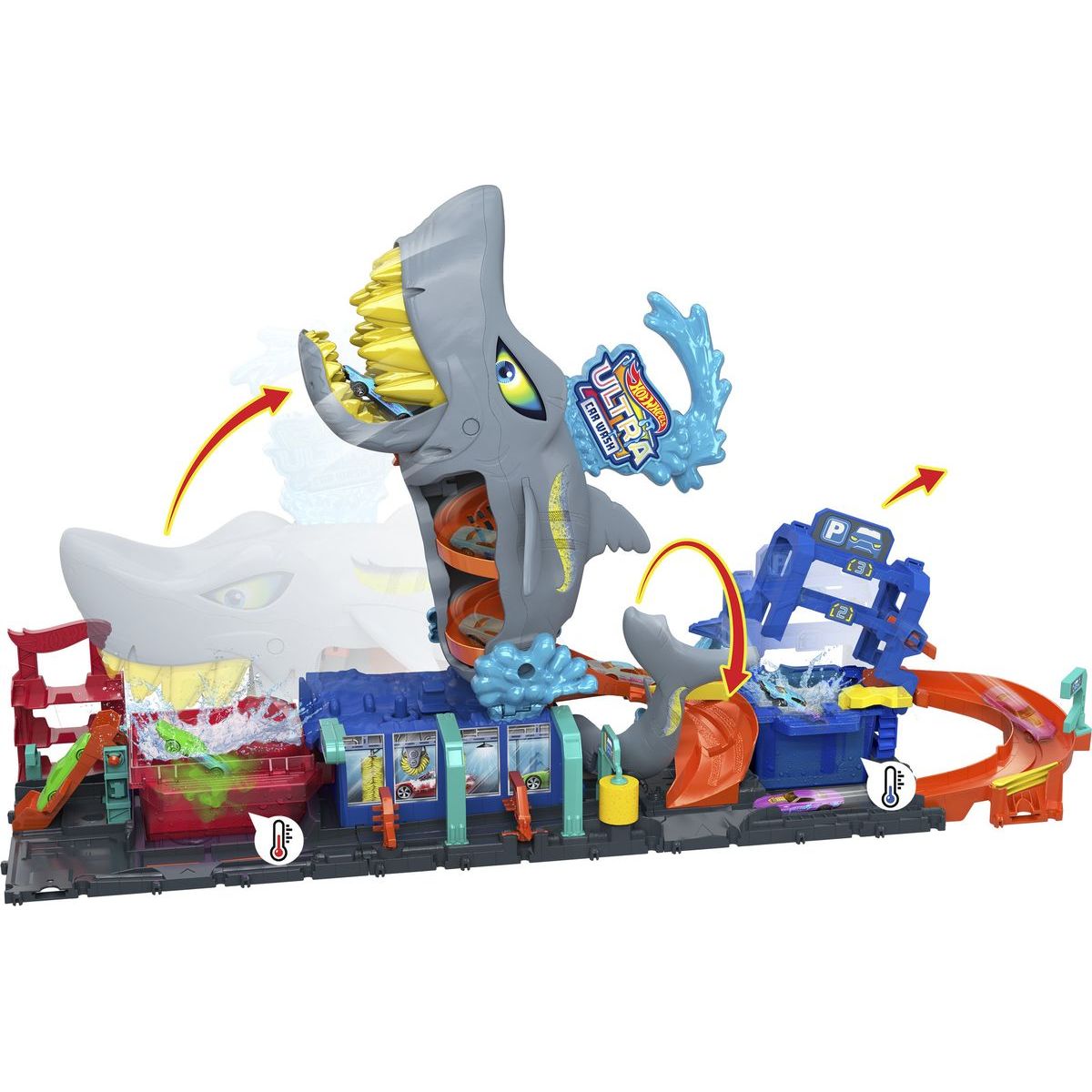 Hot Wheels City Color Reveal automyčka se žralokem