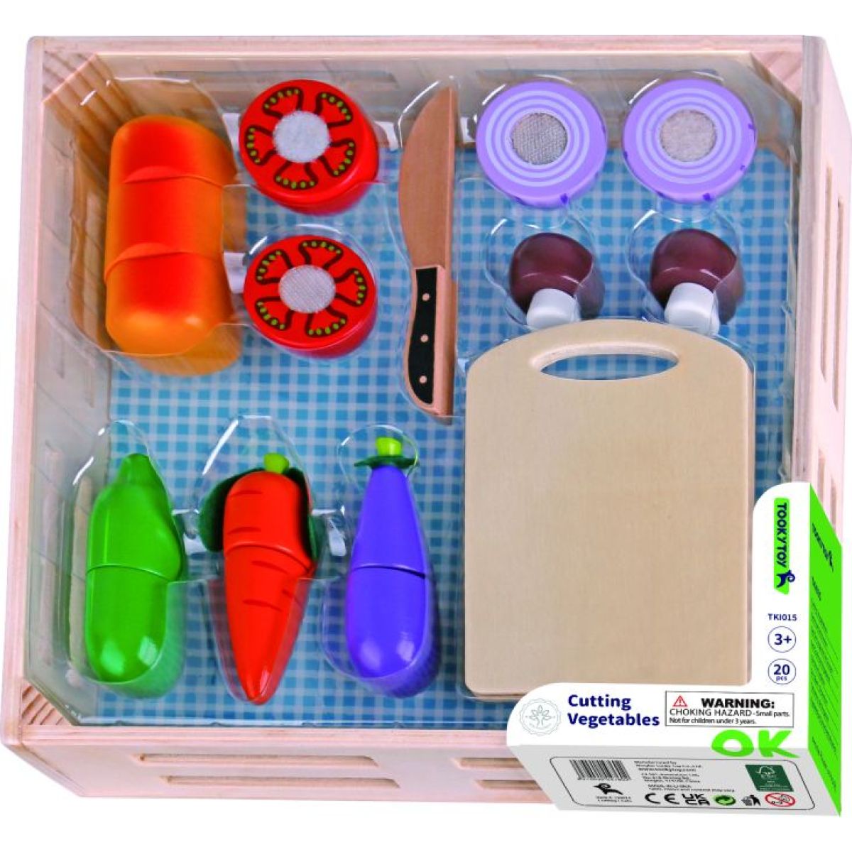 Tooky Toy Dřevěná sada krájení zelenina v bedýnce