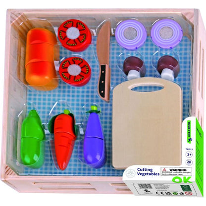 Tooky Toy Dřevěná sada krájení zelenina v bedýnce