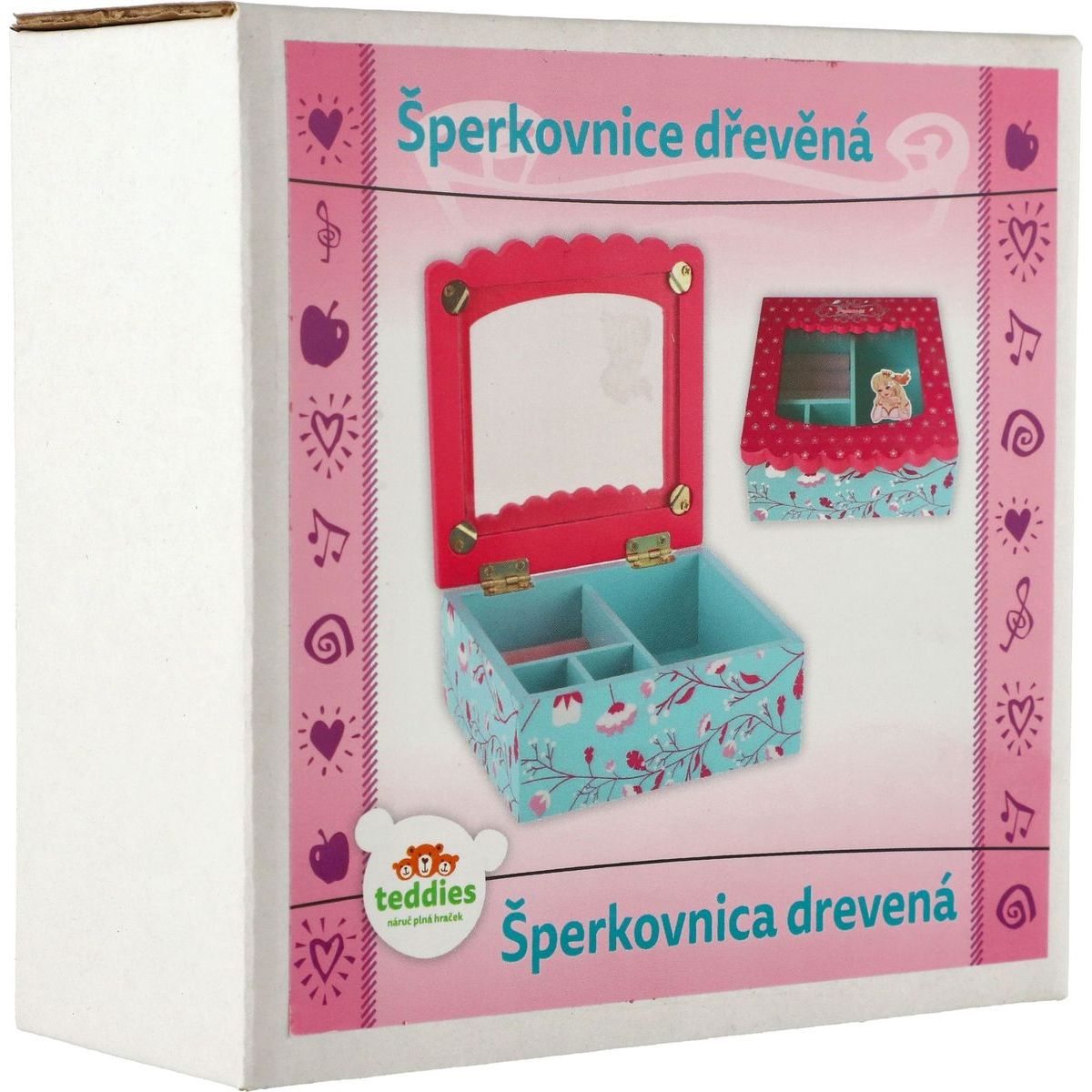 Dřevěná šperkovnice Princess odklápěcí vrch