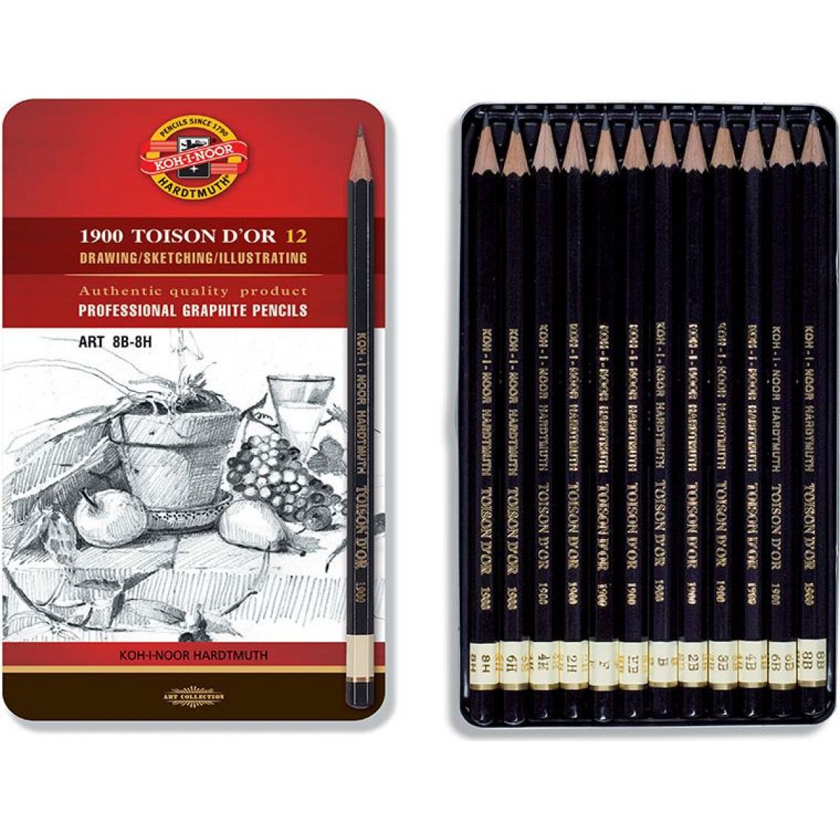 Koh-i-noor grafická sada TOISON DOR souprava 12 grafitových tužek technických ART 8B- 8H v plechové krabičce