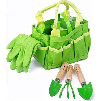 Bigjigs Toys Zahradní set nářadí v plátěné tašce zelený