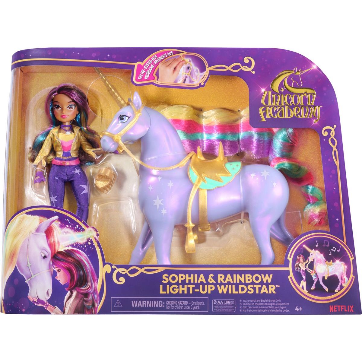 Spin Master Jednorožčí akademie světelný jednorožec Wildstar 28 cm s Panenkou Sophia 24 cm