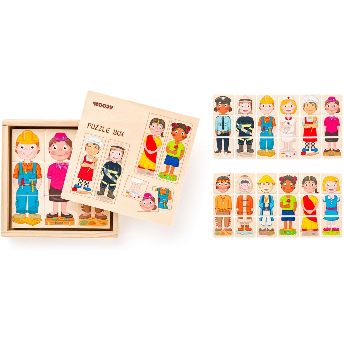 Woody Puzzle - Lidé a povolání z celého světa, v dř. krabičce