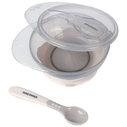 KikkaBoo Miska s přísavkou, víčkem a lžičkou Beige