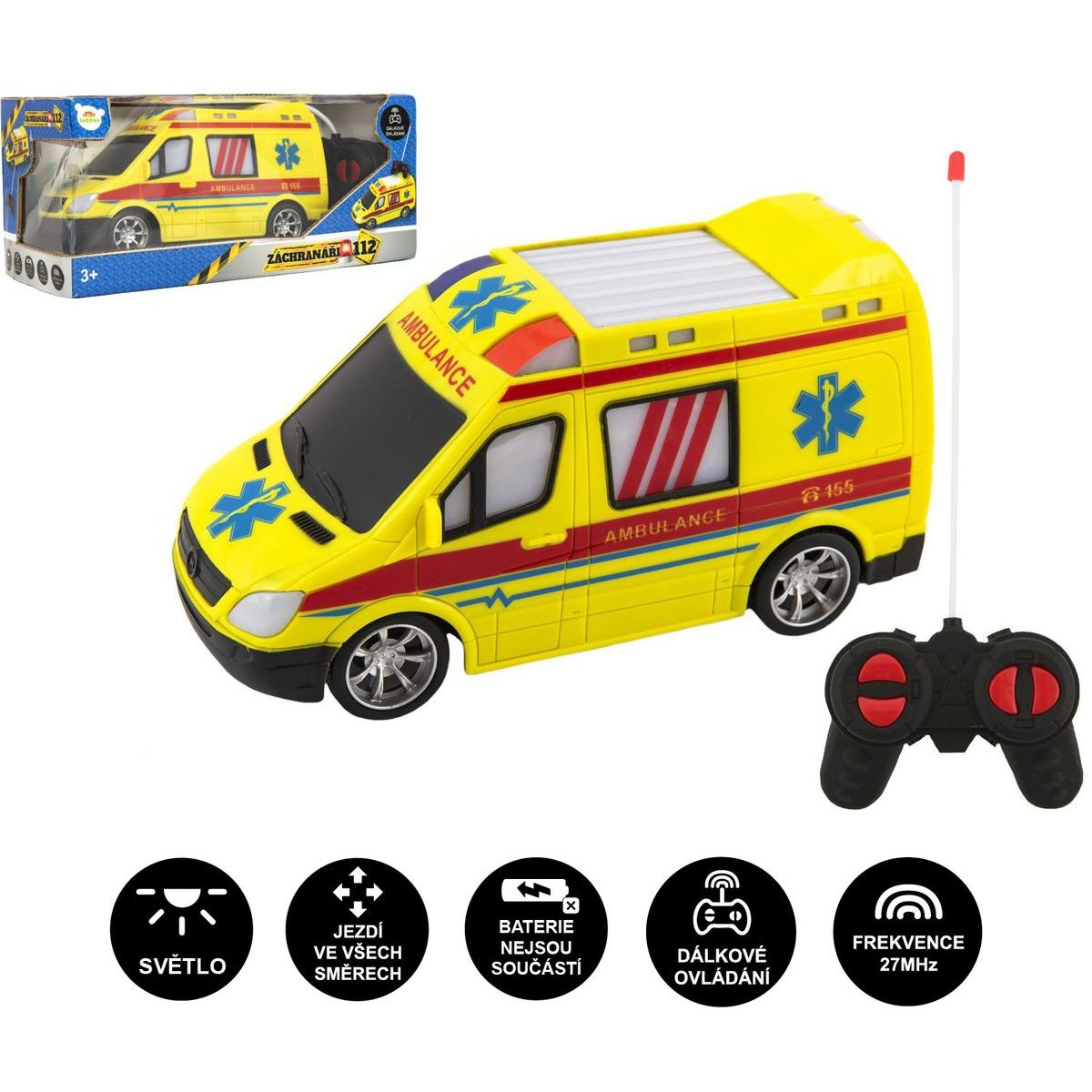 Teddies Auto RC ambulance plast 20 cm 27 MHz