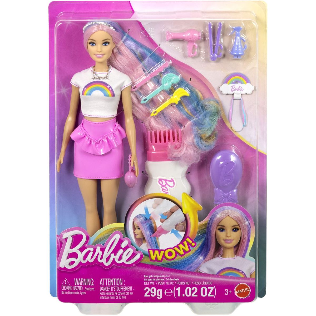 Mattel Barbie Panenka duhové vlasy s třpytivým stylingem
