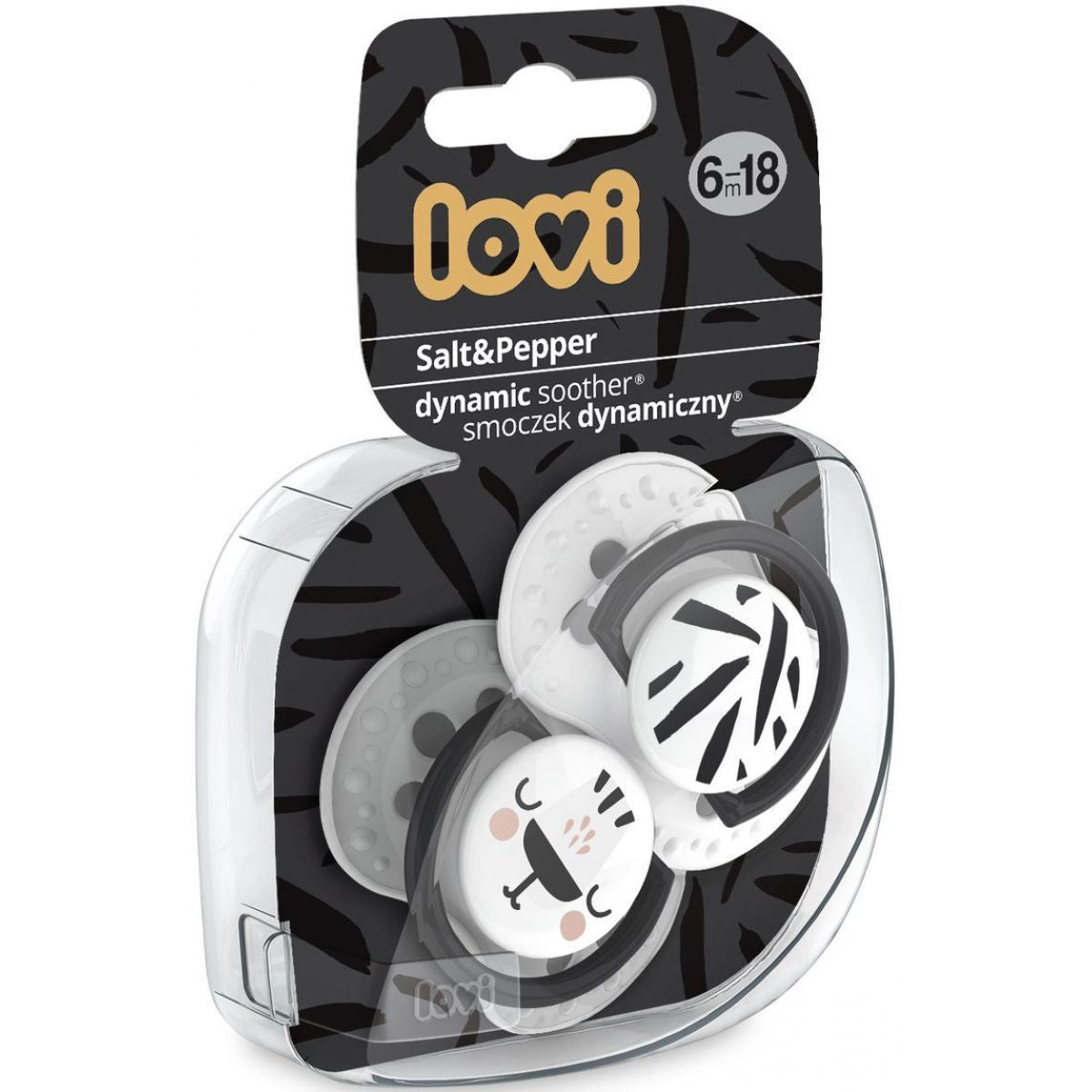 LOVI Dudlík silikonový dynamický Salt & Pepper 6-18 m 2 ks