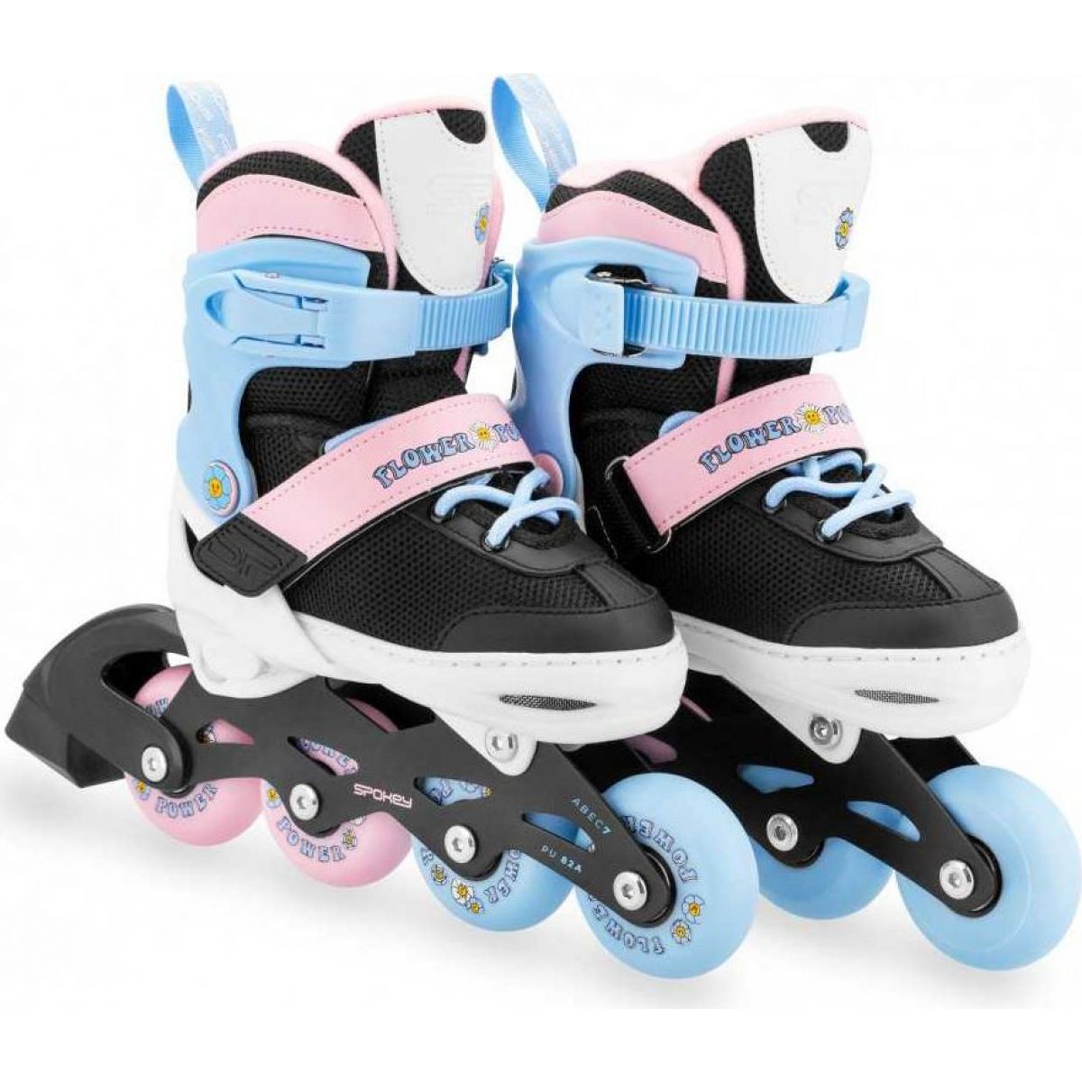 Spokey Joy Dětské kolečkové brusle, černo-růžové, ABEC7 Carbon, vel. 31 - 34