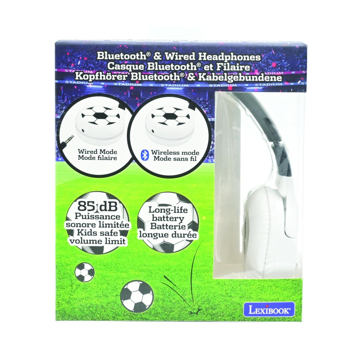 Lexibook 2v1 bluetooth skládací sluchátka Fotbal s limitem hlasitosti