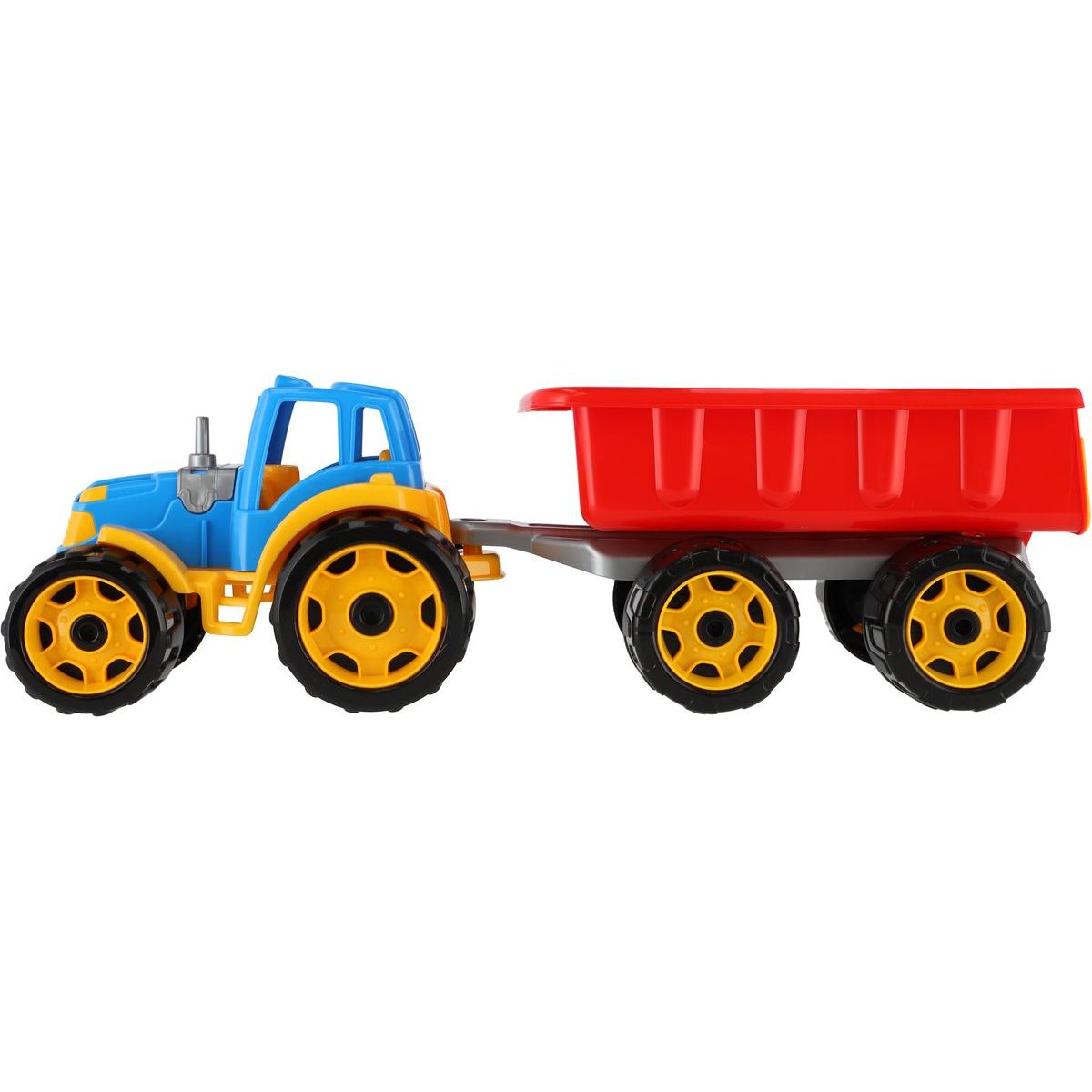Traktor s vlekem plast 53 cm na volný chod 2 barvy v síťce