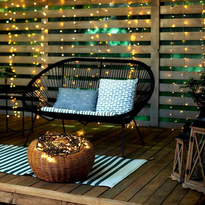 LED venkovní vánoční řetěz, 50 LED, 5 m, přívod 5 m, 8 funkcí, časovač, IP44, teplá bílá