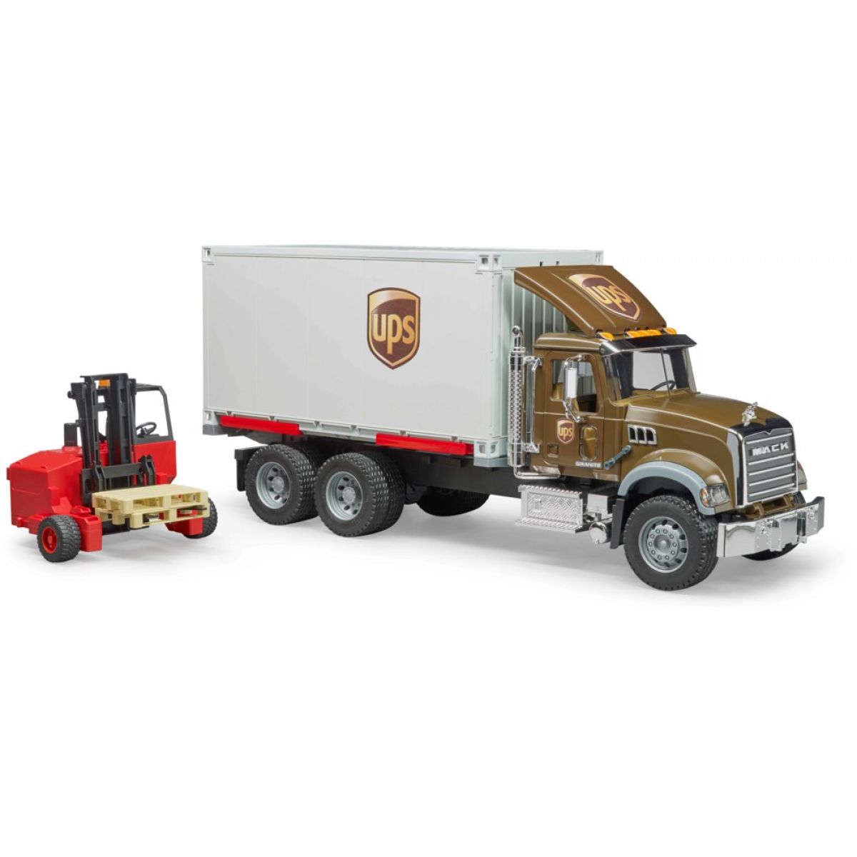 Bruder 2828 MACK Granite UPS logistik a vysokozdvihem 1:16