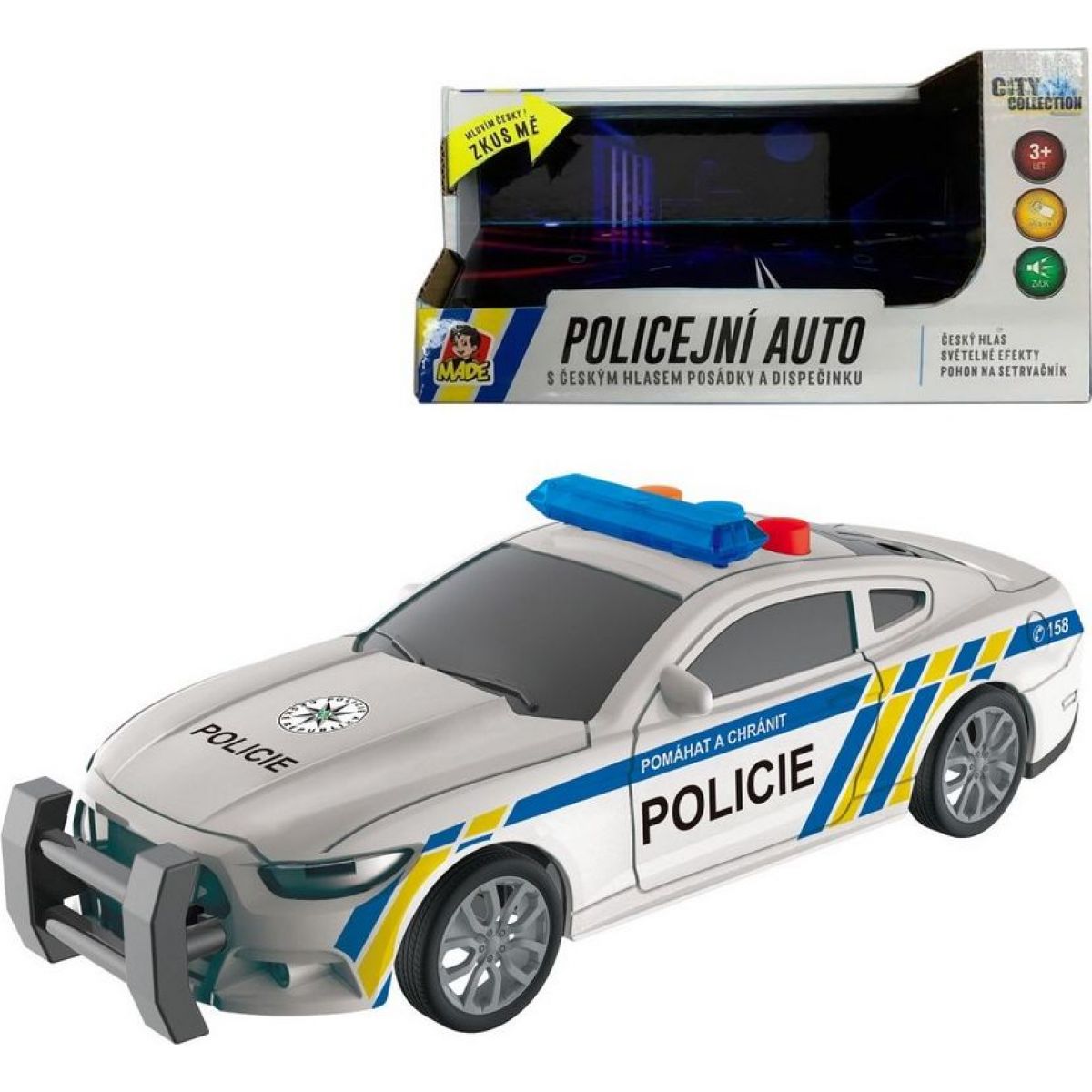 Policejní auto na setrvačník světlo zvuk (čeština) na baterie
