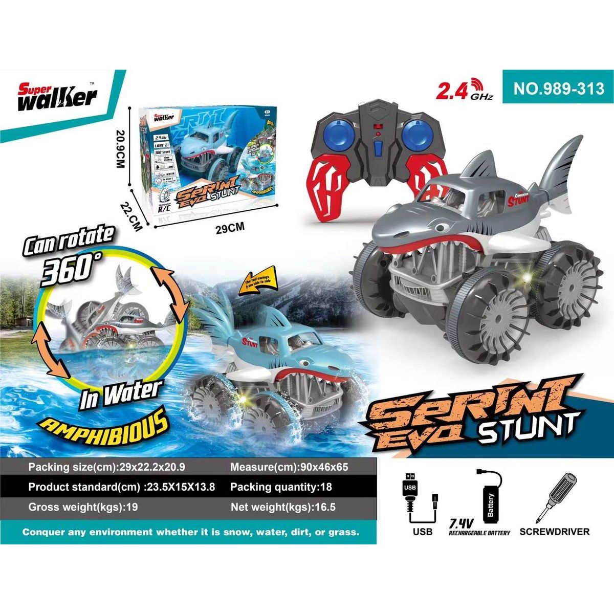 Alltoys Obojživelný žralok RC šedý