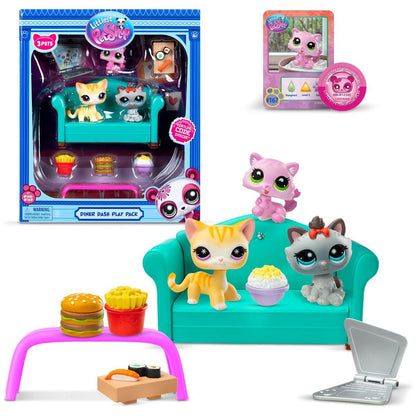 Littlest Pet Shop Bufet Sada 3 figurek s oranžovou, šedou kočkou a koťátkem
