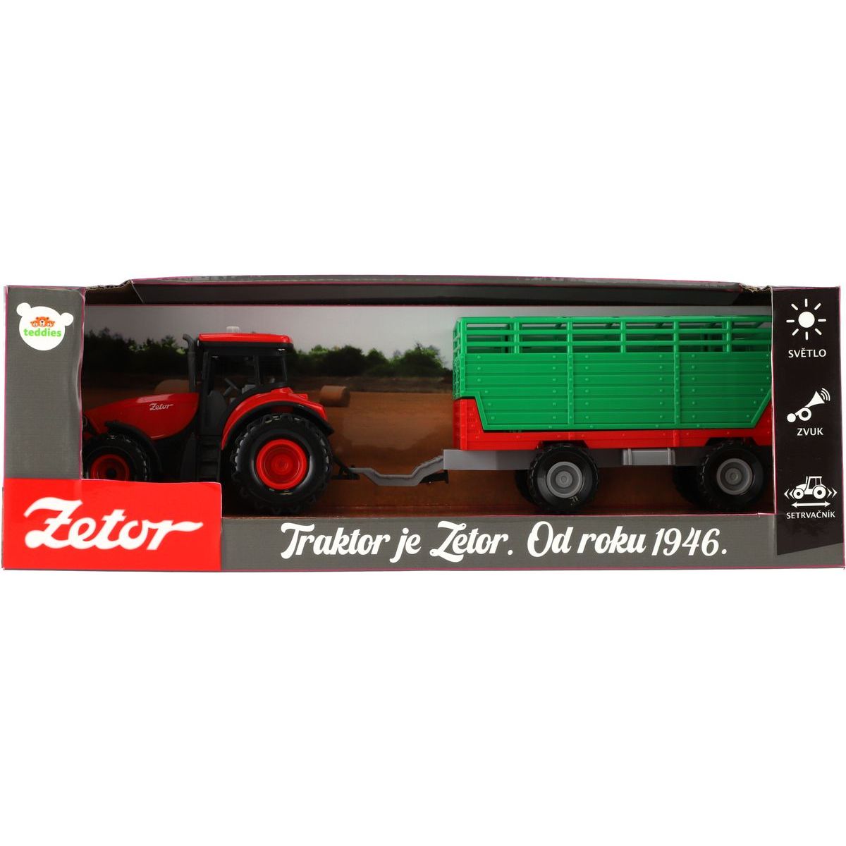 Teddies Traktor Zetor s vlekem 36cm na setrvačník se zvuky a světly