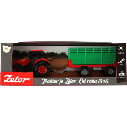 Teddies Traktor Zetor s vlekem 36cm na setrvačník se zvuky a světly