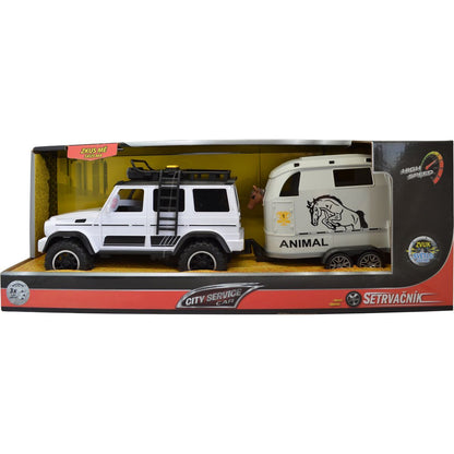 Sparkys CITY SERVICE CAR - 1:14 - Terénní vozidlo s přívěsem a koněm (se zvukem a světly)