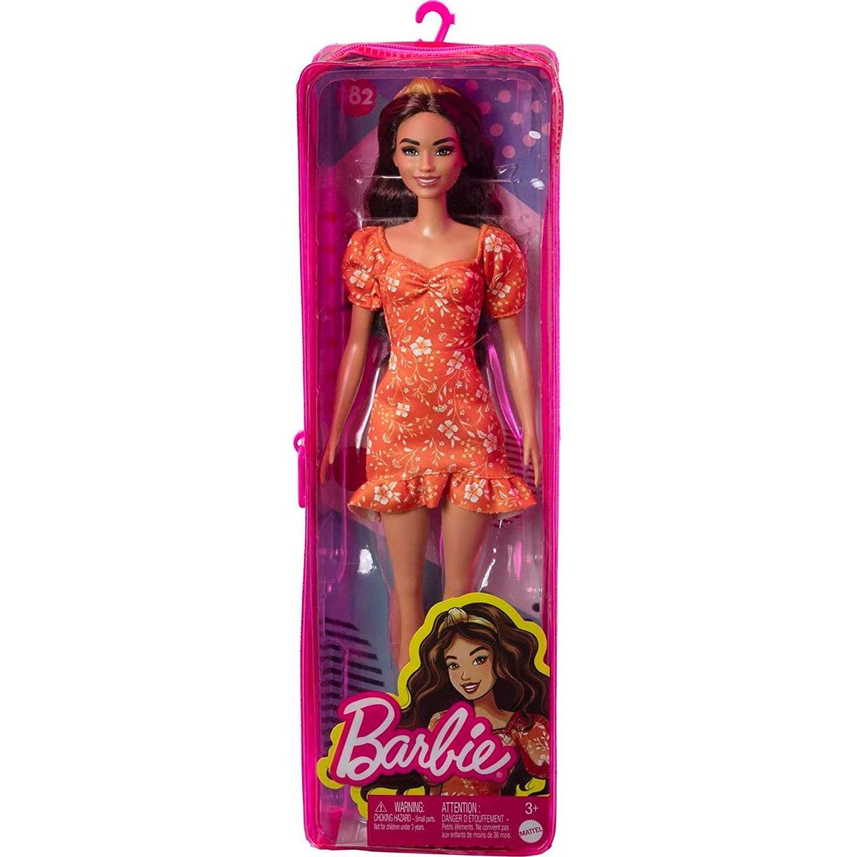 Barbie modelka 30 cm - oranžové šaty s bílými květy