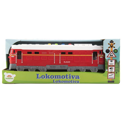 Lokomotiva se zvukem a světlem červená 34 cm
