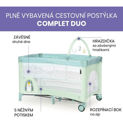 Asalvo COMPLET DUO cestovní postýlka s druhým dnem a hrazdičkou, hedgehog
