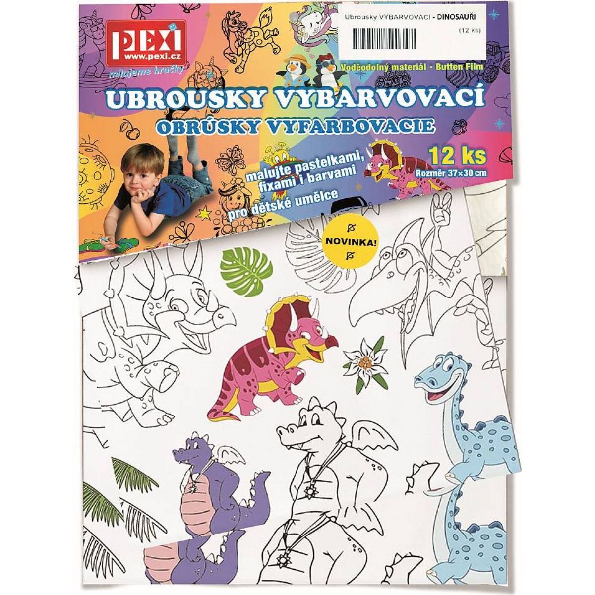 Ubrousky vybarvovací dinosauři (12 ks)
