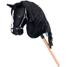 Hobby horse Cortez, černý kůň na tyči, provázková hříva